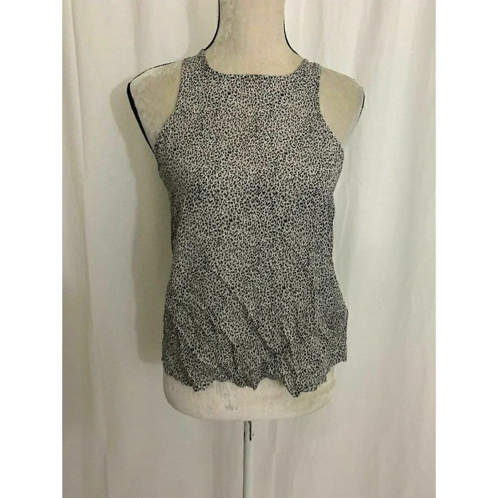 Zara Womens Black White Leopard Print Crew Neck Tank Top Medium